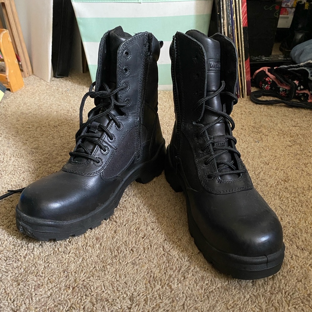 Worx By Red Wing Shoes Black Leather Lace up Boots With side Zippers